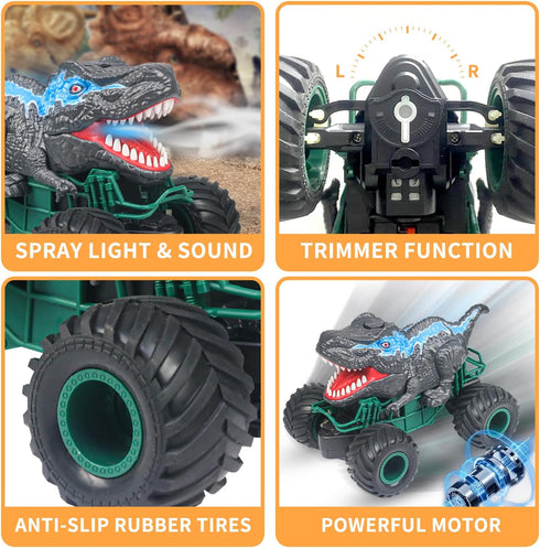 2.4GHz 3 4 5 6 7 8-12 Dinosaur Remote Control Car, RC Mega Monster Truck Toys for Toddlers, Dinosaur Toys with Light