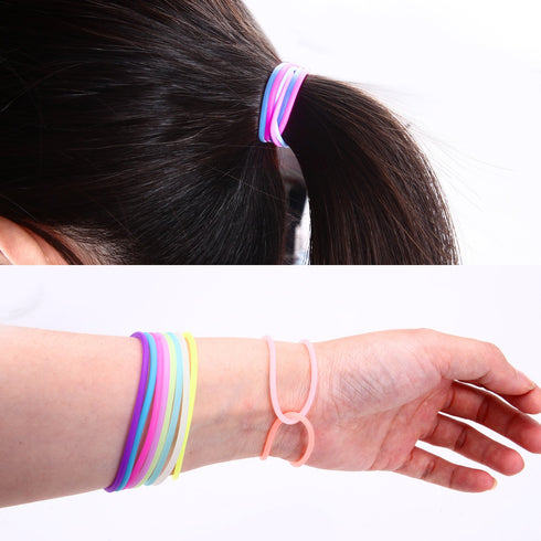 120 Pieces Silicone Jelly Bracelets, Glow Neon 80s Rubber Bracelets, Gel Gummy Elastic Hair Ties, 10 Colors.