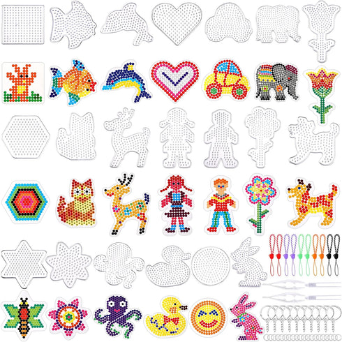 20 Pieces Clear Animal Shape Plastic Pegboards with 20 Colorful Cards for Kids DIY Craft Beads