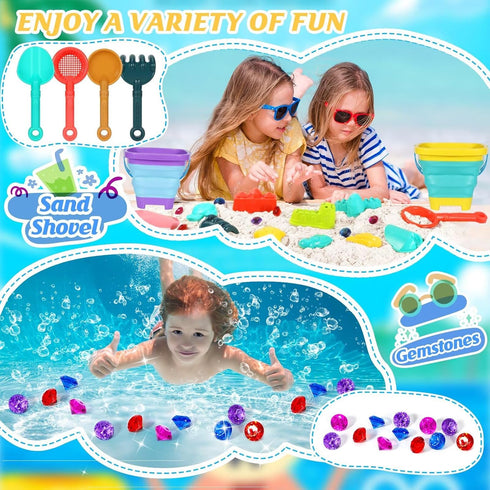 2 Bucket,2 Set,Sand 3-10 Beach Sand Toys for Kids,Sand toys with Collapsible Beach Beach Sifter Shovel,Sand Shovel