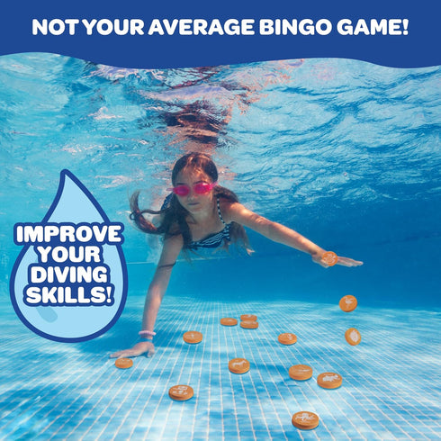 Summer 30 150 16 Pool Bingo Diving Game for Kids- Party Fun Edition Toy- Dive & Call Sinking Animal Themed "Numbers"