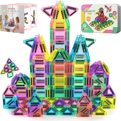 BAIJLE 140PCS Mini Magnetic Tiles, Portable Magnetic Toys Travel Set with Iron