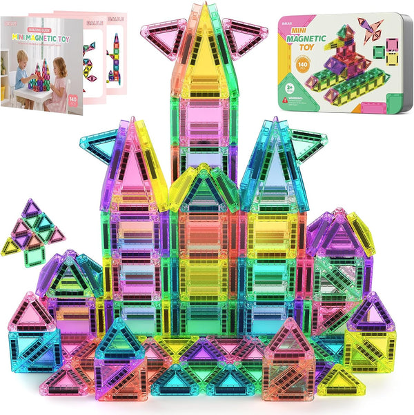 BAIJLE 140PCS Mini Magnetic Tiles, Portable Magnetic Toys Travel Set with Iron
