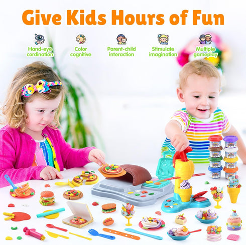 2 1 Sets 2-4-8, 3 8 Dough,2 oz in Color Dough for Kids Ages Kitchen Creations Ice Cream Pizza Maker Machine, Art Crafts