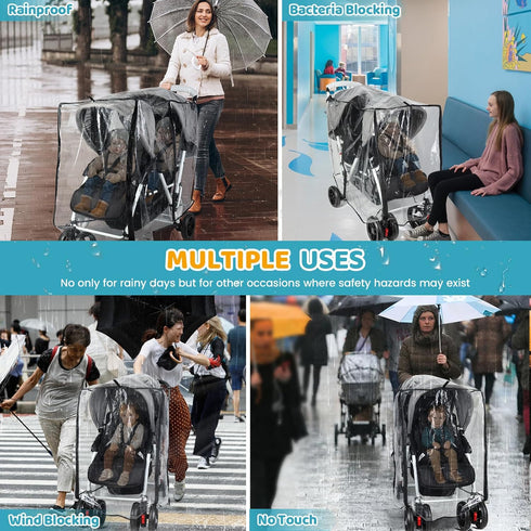IvyWind Stroller Rain Cover for Double Tandem Stroller, Universal Size Weather Shield for Stroller, Breathable Double