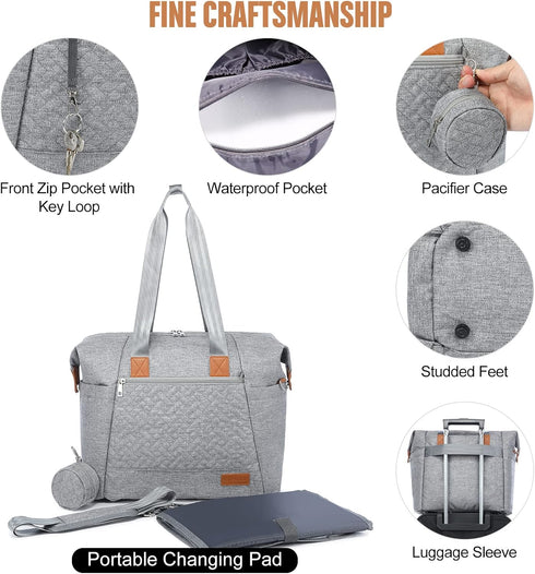 Spacious Waterproof Diaper Tote with Changing Pad - LOVEVOOK Baby Bag