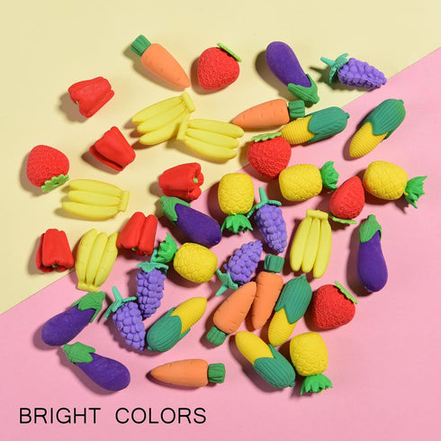 Mini Novelty Cute Fun Food Pencil Erasers for School Classroom Rewards and Party Favors (Fruit & Vegetable)