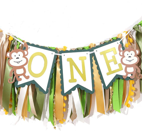 TUTOTU 1st Birthday Monkey Banner - Safari Jungle Party High Chair Decor