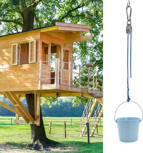 FUQUN Treehouse Accessories for Kids, Pulley with Bucket Cable, 2 Sets, Blue, Pirate Ship Playhouse Game