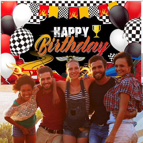 Car Racing Happy Birthday Backdrop, Car Themed Party Decorations, Photo Background for Birthday Photography Decor
