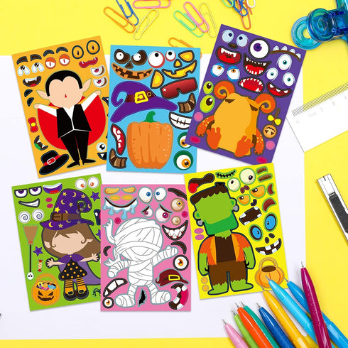 42 Sheets Halloween Party Games Stickers for Kids, Make Your Own Stickers, Pumpkin, Mummie, Zombie, Witch, Monster