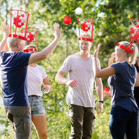 Libima 12 Pcs Head Hoop Basketball Party Game Set for Kids and Adults, Portable Adjustable Headband with Balls for
