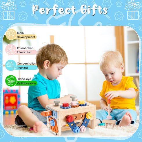 Set 43Pcs 3 Set, 3 4 5 REXBETI Kids Tool with Electric Drill, Wooden Toddler Tool Bench with Apron, Educational