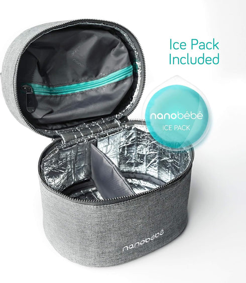 Pack Nanobebe Breastmilk Baby Bottle Deluxe Cooler & Travel Bag with Ice Included. Compact Triple Insulated, Easily
