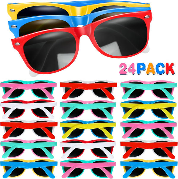 GINMIC Kids Sunglasses Bulk, 24 Pack Neon Sunglasses for Boys and Girls, Great Gift for Birthday Party Supplies