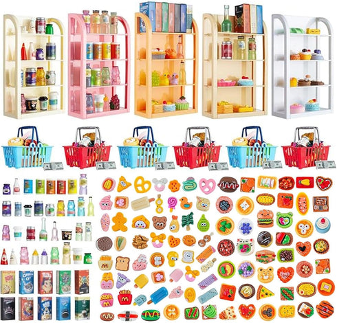 164pcs Miniature Supermarket Shelves Furniture Model 4 Layers Shelf Display Rack Doll