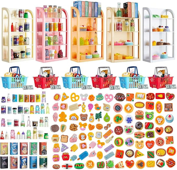 164pcs Miniature Supermarket Shelves Furniture Model 4 Layers Shelf Display Rack Doll