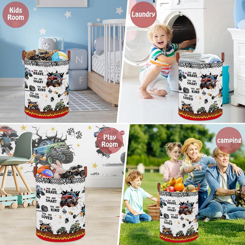 Monster Trucks Laundry Hamper Basket Kid Gift Toy Bin Empty Car Nursery Decor Hamper,Storage Basket Collapsible Clothes