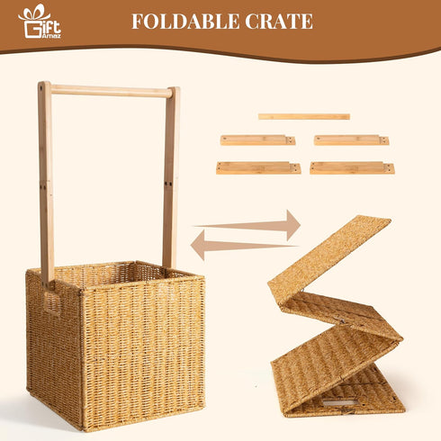 Closet, GiftAmaz Baby Shower Crate Large Hand-Woven Rattan Storage Crates with Handle, Baby Shower Gifts, Baby Welcome