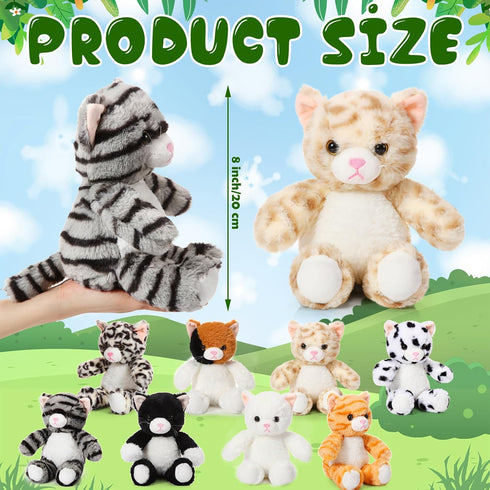 Libima 8 Pcs Cat Stuffed Animals - 8 Inch Plush Kittens for Theme Party Favors, Birthday Gifts & Cute Pet Toys