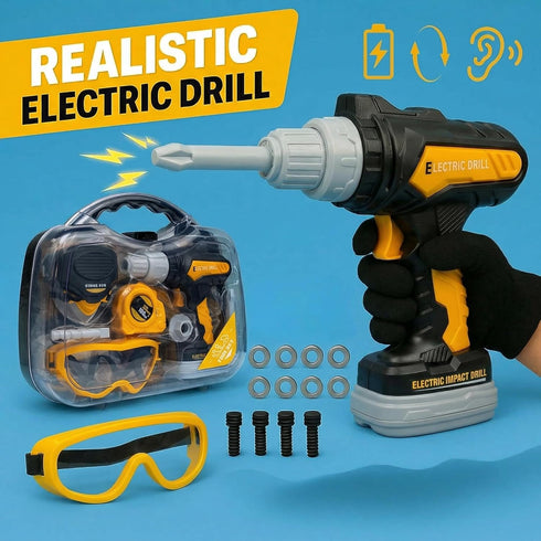 Set Kids Tool with Carrying Case, Electronic Toy Drill with Bits & Construction Vest Pretend Play Kit with Safety
