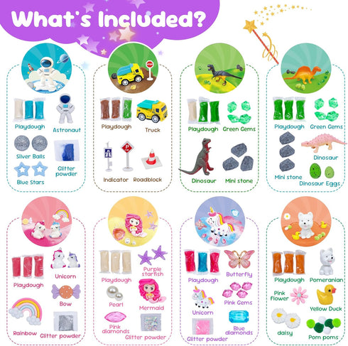 8-Pack JOY SPOT! Play Dough Jars, Reusable Sensory Play Kit for Kids, Non-Toxic, Educational Creative