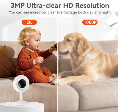 xpai 3MP 2-Way 64GB Indoor Camera for Home, Indoor Camera no Subscription Baby Monitor for Google TV Display, No