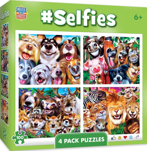 MasterPieces Selfies 4-Pack Kids Jigsaw Puzzles, Silly Animal Selfies for Ages 6 & Up