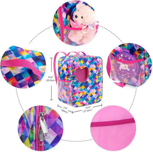 Ecore Fun 5 Items 18 Inch Dolls Bag Set with Accessories, Doll Clothes, Shoes, Sunglasses, Backpack and Toy Dog