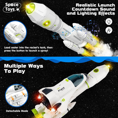 3-5-7 2 AuntyFey Space Rocket Ship Toys for Kids, Space Toys Shuttle for Kids with Astronaut Figures, Spaceship