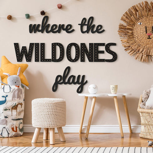 11 Pcs(23 Inch,Black) Beeveer Where the Wild Ones Play Nursery Sign Wooden Playroom Wall Decor Playroom Decoration Word