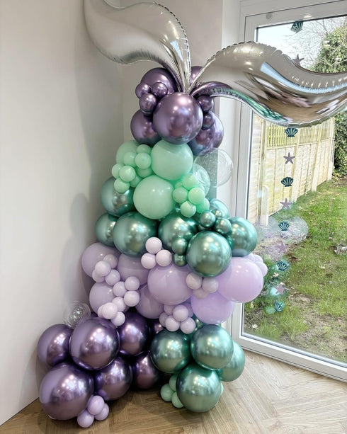 Mermaid Balloon Arch Kit, 122pcs Pink Purple Teal Balloons with Silver Tail Foil Balloon for Birthday Decorations