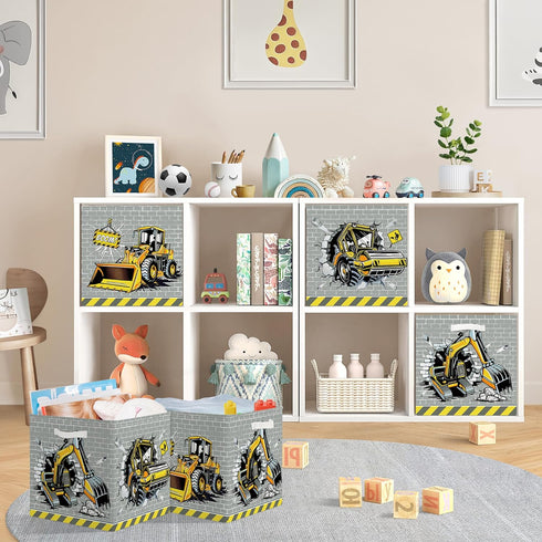 11.8" Set 3Pcs 3D Construction Vehicles Cube Storage Organizer Cars Cube Storage Bin for Bathroom/Bedroom Parent Book