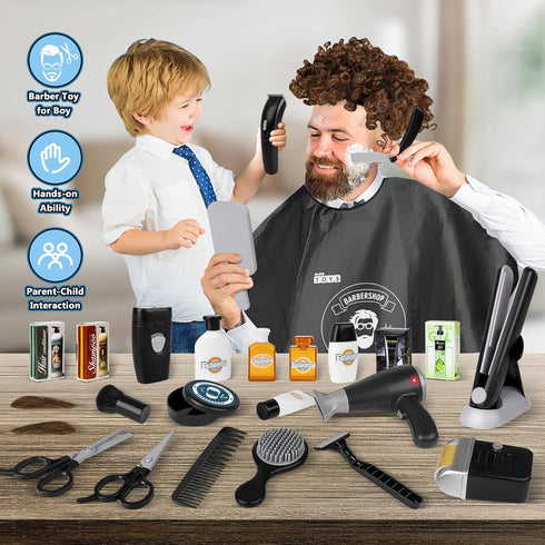 Toy,29 Set 3+ deAO Barber Shop Pretend Play PCS Kids Shaving Kit for Boys,Styling Accessories with Hair Dryer,Hair