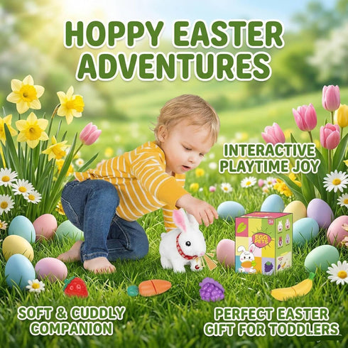 3-6 Jimate Bunny Plush with Jumping Action, Wiggling Ears, and Twitching Nose, Easter Basket Stuffers Gifts for Kids