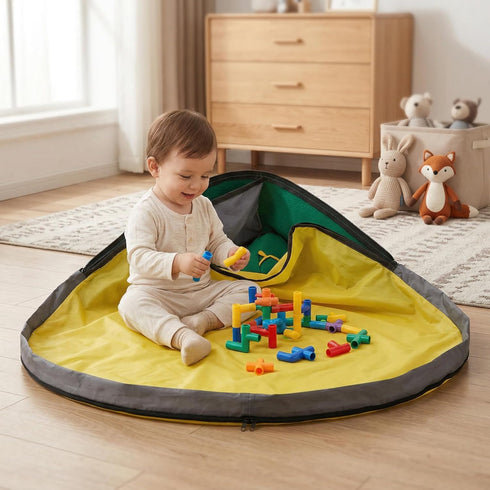Mergct Toy Storage Bin with Play Mat, Large Collapsible Storage Basket for Building Blocks, Stuffed Animals & Toys