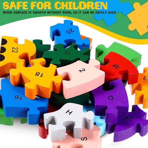 4 Pcs Alphabet Jigsaw Puzzle Building Blocks - Wooden Animal Puzzle for Preschool Learning