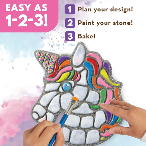 MindWare DIY Unicorn Stepping Stone Kit - Includes Weatherproof Stone, Paint, and Brushes