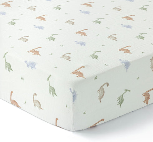 100% Cotton Jersey Knitted Muslin Crib Sheets for Boys and Toddler, Soft Breathable Snug Fit, Machine Washable, Dino