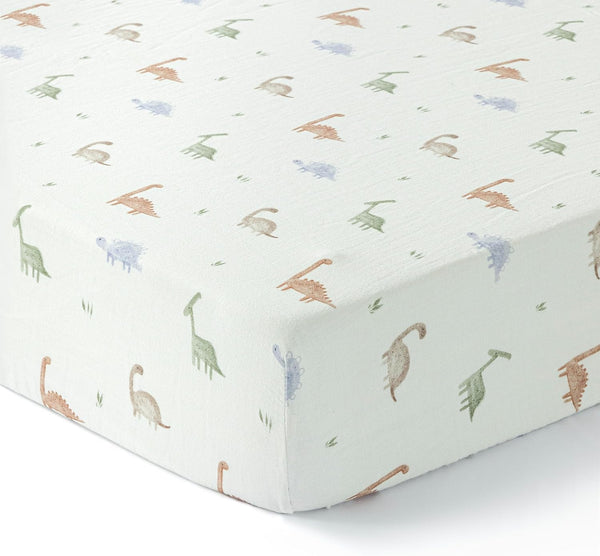 100% Cotton Jersey Knitted Muslin Crib Sheets for Boys and Toddler, Soft Breathable Snug Fit, Machine Washable, Dino