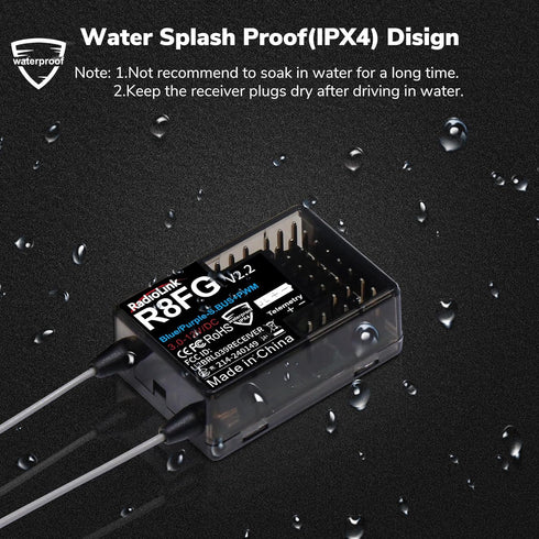 R8FG V2.2 8 2pcs, 2.4GHz 600m RC8X/RC6GS V3/RC4GS V3 Radiolink Channels Gyro Receiver Long Range Control Voltage