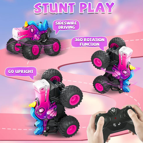 2.4Ghz 360Stunts 3 4 5+ Remote Control Monster Truck, Unicorn Rc Monster Truck Toys Rchargeable Kids Rc Car Vehicles