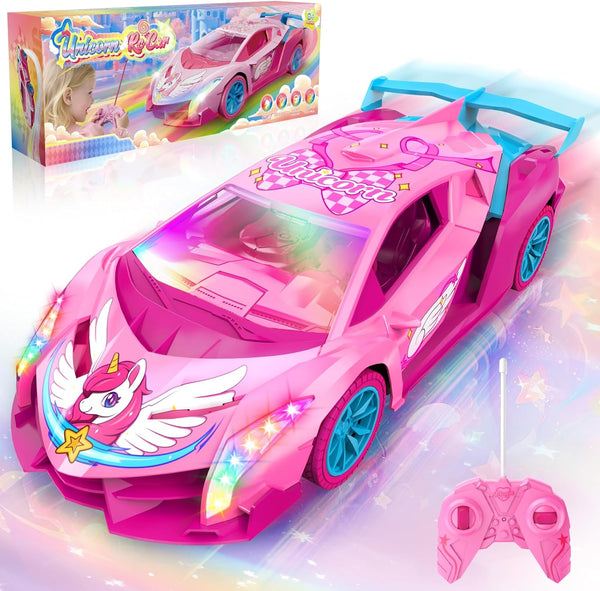 Tqeieu Unicorn RC Car for Girls, Rainbow Glow & Drift Wing Remote Control