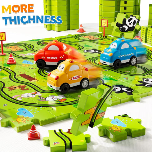 Beby Buty 64PCS Set 3-5 4-6, 3 4 5 3 4 5 6 Puzzle Race Track Car for Kids Boys, Floor Puzzle Tracks Car Toys for Boys