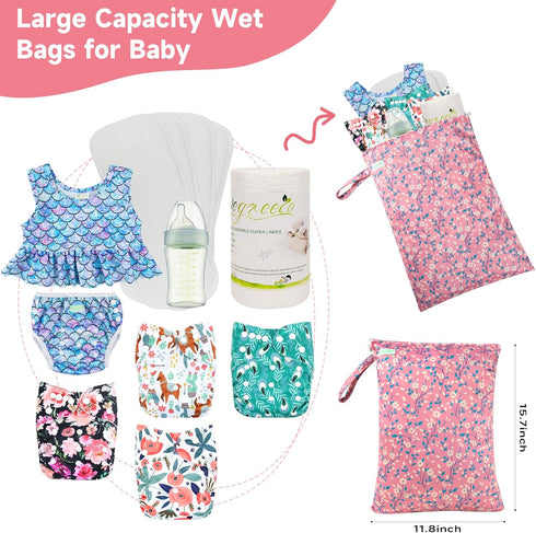 (Chrysanthemum,2 Pack) wegreeco Wet Dry Bag for Baby Swimsuit, Small Wet Dry Bag for Clothes Diaper and Breast Pump