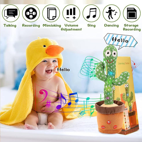 Emoin Dancing Cactus Baby Toys, Talking Cactus Toy with LED, 15 Second Voice Recorder, Mimicking Toy for Baby Boys
