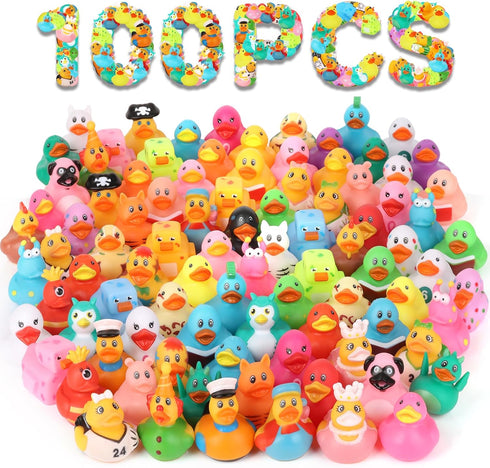 100 Pack Rubber Ducks in Bulk, Assorted Duckies for Jeeps Ducking, Rubber