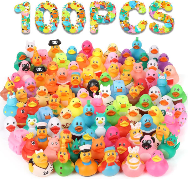 100 Pack Rubber Ducks in Bulk, Assorted Duckies for Jeeps Ducking, Rubber