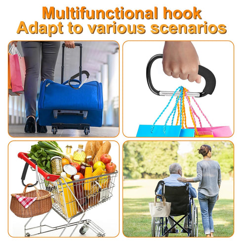 2 Pack Stroller Hooks, 6.3" Large Clips for Hanging Diaper Bags and Shopping, Heavy Duty Carabiner