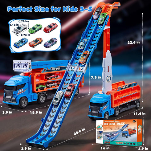 3 4 5 6 6 4-in-1 2 Race Track Truck Toys for Years Old Kids - Carrier Truck Transport Car with Die-Cast Cars Toys